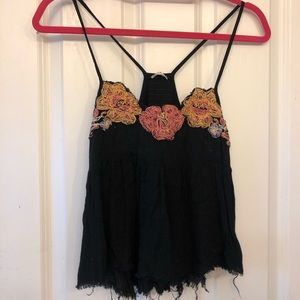 Short black embroidered free people top